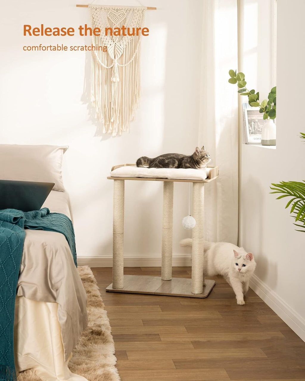 Cat Tree Tower with Sisal Scratching Posts – Large Base, Greige