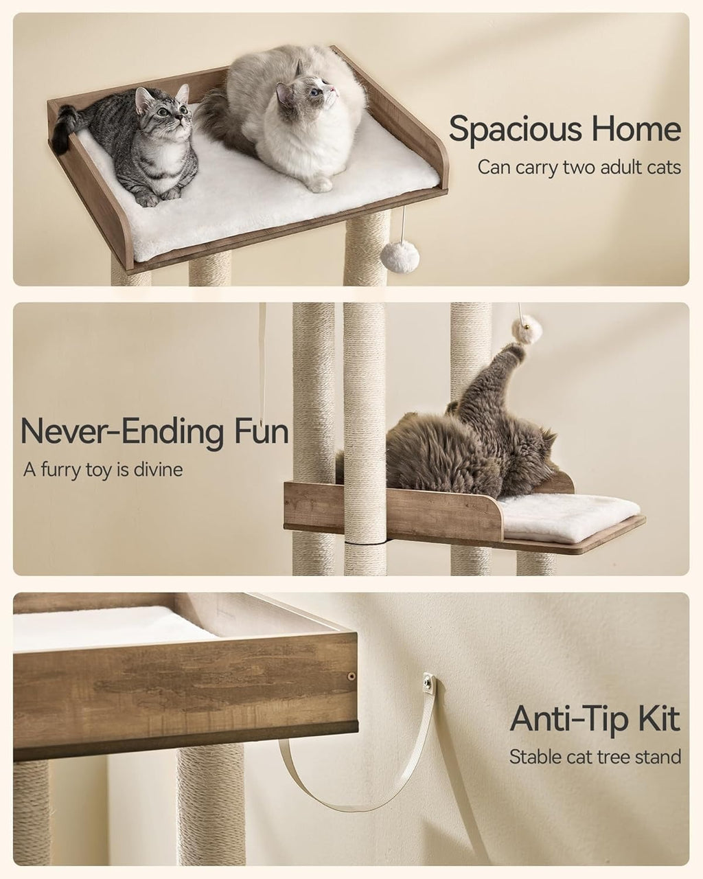 Cat Tree Tower – Indoor Cat Condo with Sisal Scratching Posts and Removable Pads